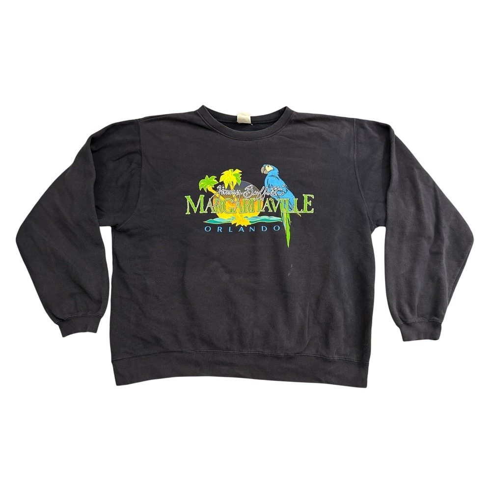 Margaritaville Sweatshirt Men Large Black Excellent Orlando Jimmy Buffett Parrot